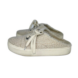 Lucky Brand Tolini Sneakers Faux Fur Sherpa Slip On Backless Cream Shoes Women 8